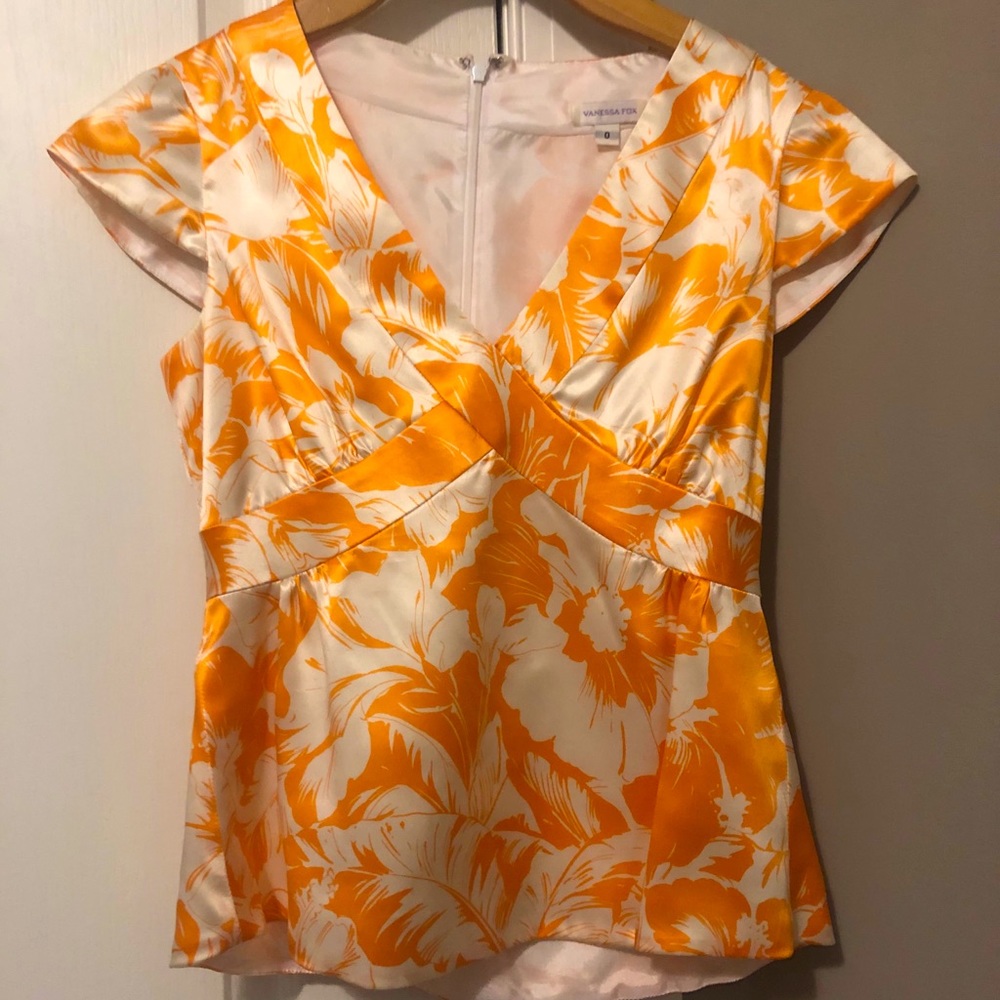 Vanessa Fox Orange and White floral zip up top.